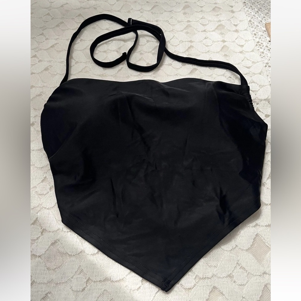aerie GIRLS SIZE S BLACK BIKINI TANKINI HALTER TOP NEW TAGS